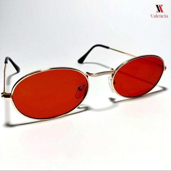 Red & Gold Unisex Oval Sunglasses - Picture 1 of 3